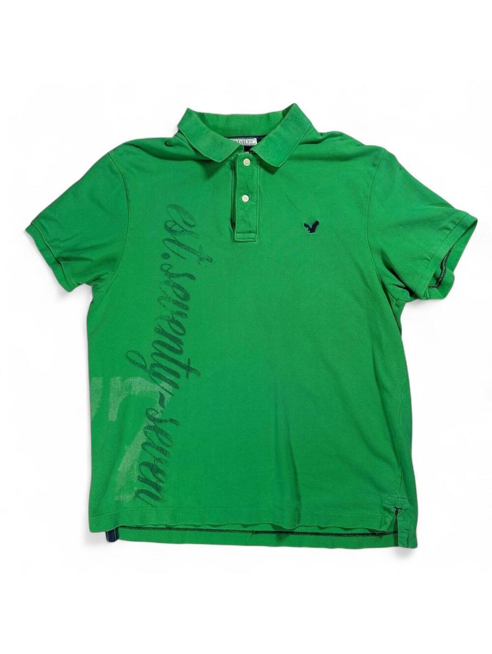 Y2K Mens American Eagle Outfitters The Eagle Polo Shirt Green Vintage Fit XL